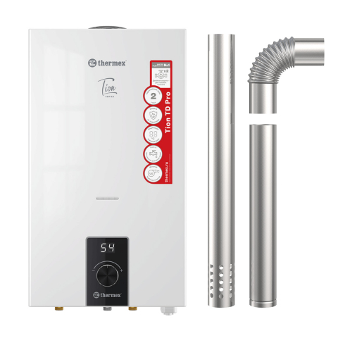 Газовая колонка THERMEX Tion PRO T 20 TD от сети 220В + дымоход в комплекте